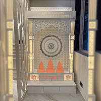 "Shubh Bhavya Corian Mandir with Illuminated Spiritual Motifs" "Shubh Bhavya Corian Mandir with Illuminated Spiritual Motifs"