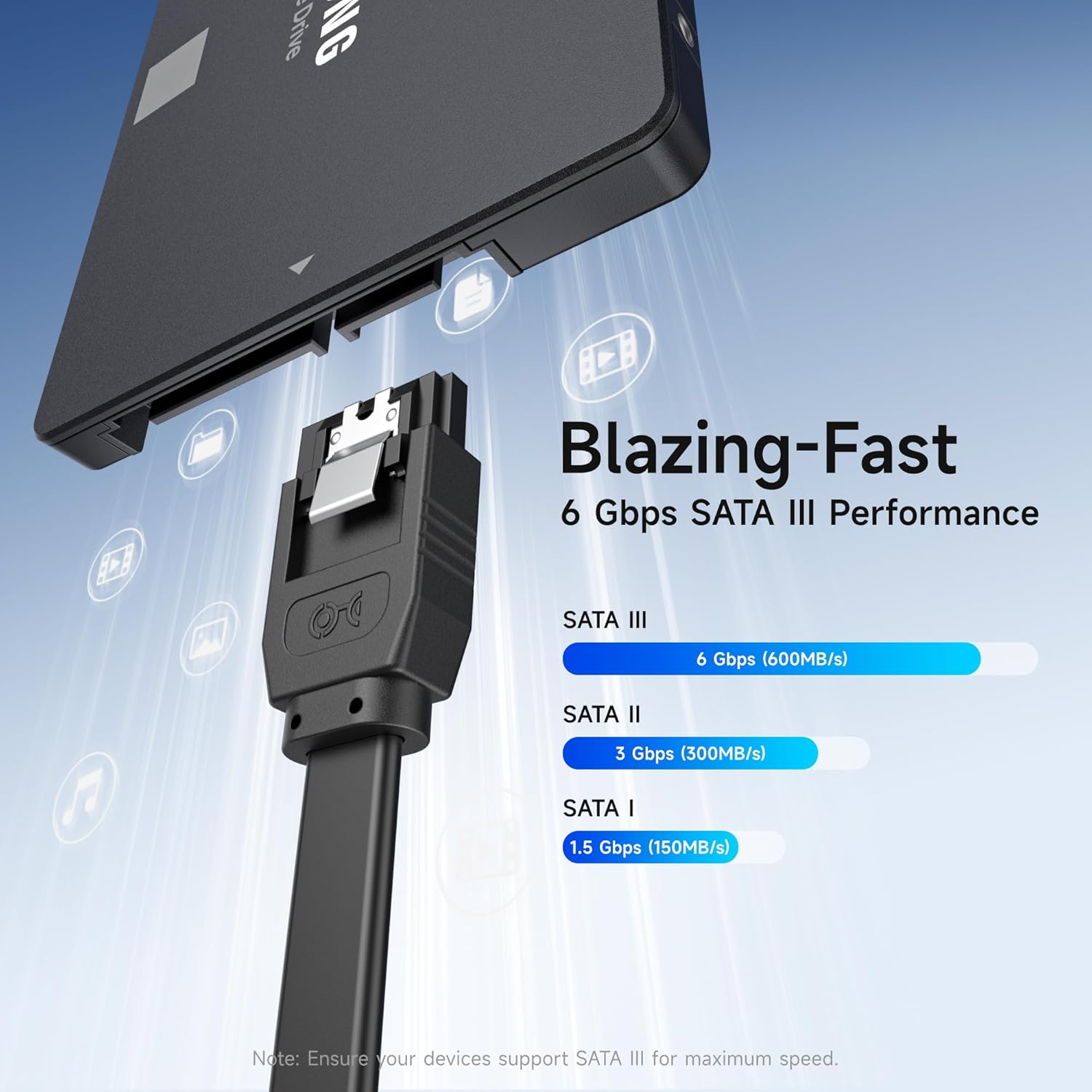 SATA III Both Side Locking Latch 6.0 Gbps Data Cable for HDD and SSD