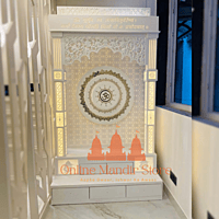 "Shubh Bhavya Corian Mandir with Illuminated Spiritual Motifs" "Shubh Bhavya Corian Mandir with Illuminated Spiritual Motifs"