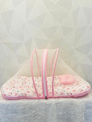 Muslin Foldable Baby Net Bed – Soft Pink