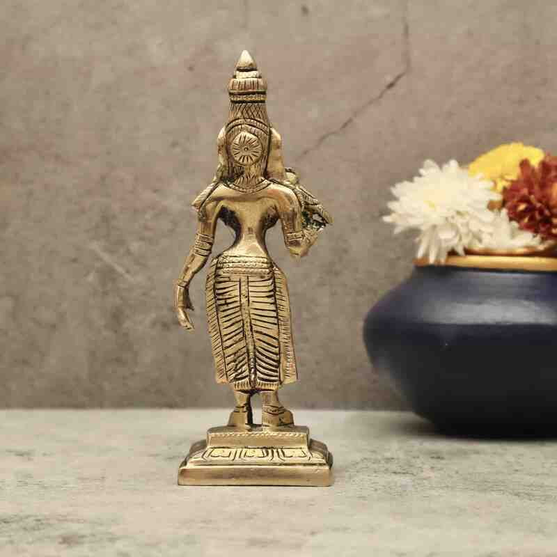 Brass Madurai Meenakshi Devi - 7 inch Height | Ornate Brass Idol of Madurai Meenakshi Devi for Sacred Devotion Brass Madurai Meenakshi Devi - 7 inch Height | Ornate Brass Idol of Madurai Meenakshi Devi for Sacred Devotion