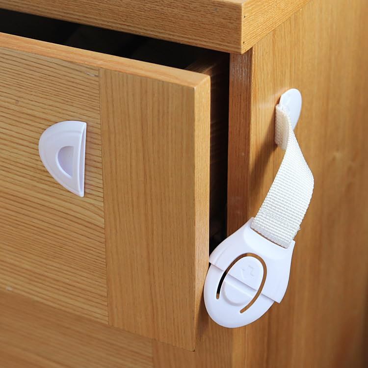 Baby Safety Locks & Latches – Nylon Strap for Doors, Cupboards & Drawers (White, Pack of 4) Baby Safety Locks & Latches – Nylon Strap for Doors, Cupboards & Drawers (White, Pack of 4)