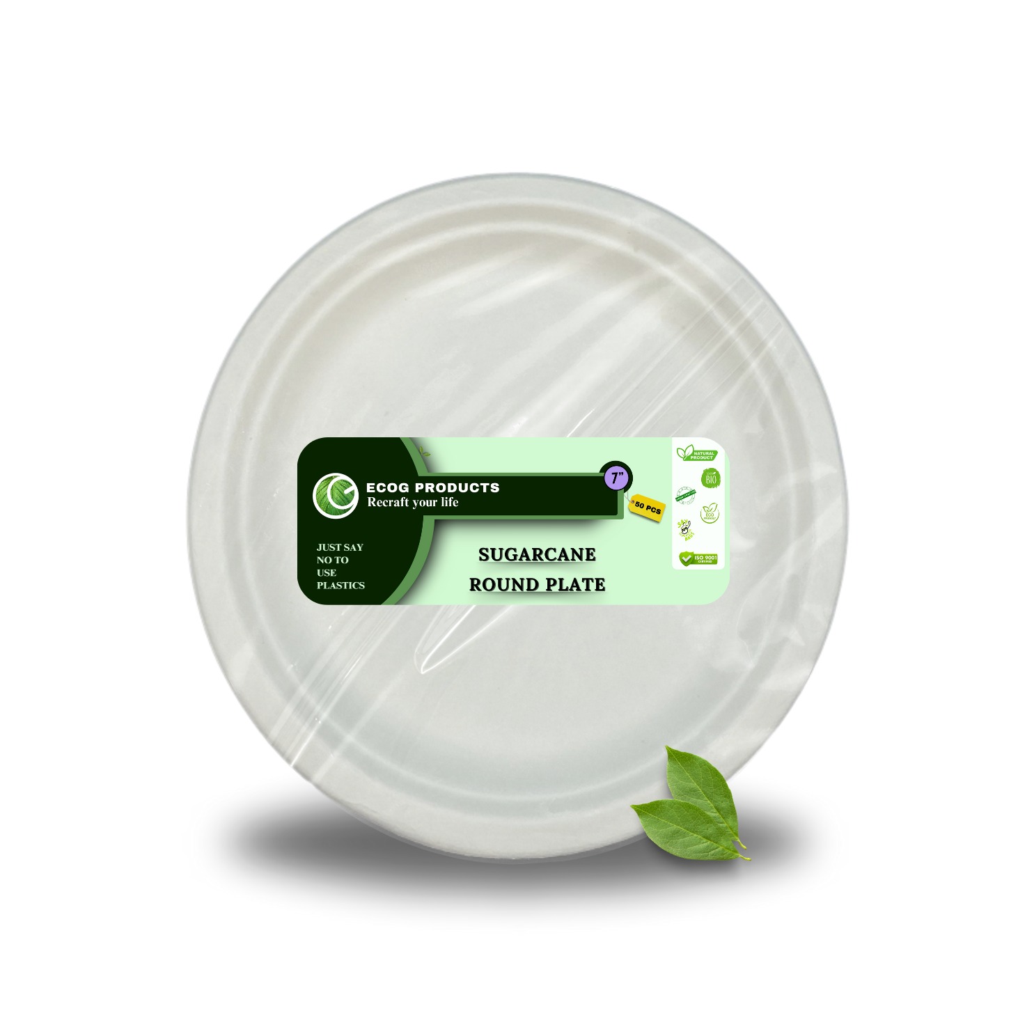 EKOPAK 7" Sugar Cane Square Plate-50Pcs