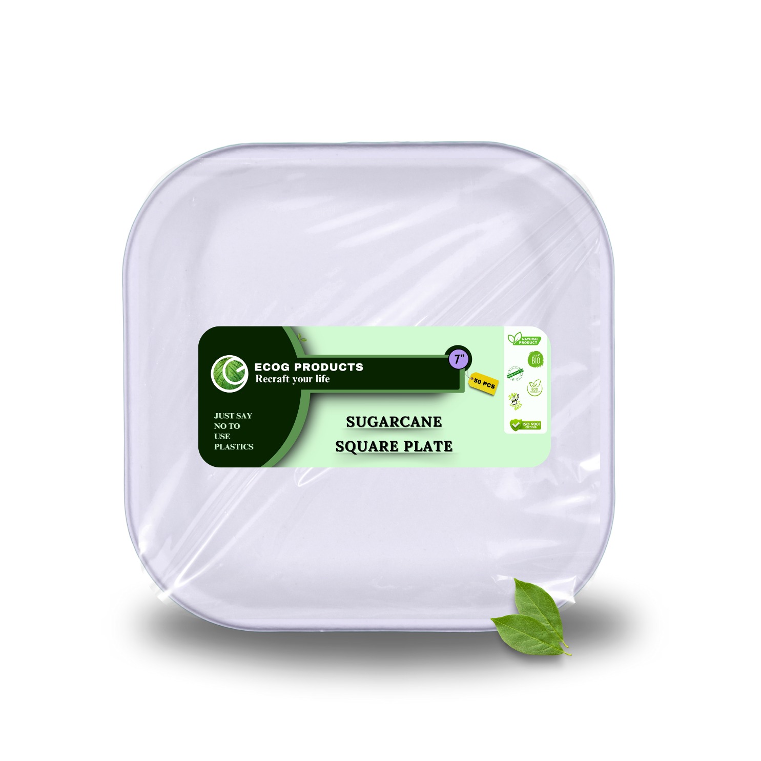 EKOPAK 7" Sugar Cane Square Plate-10pcs