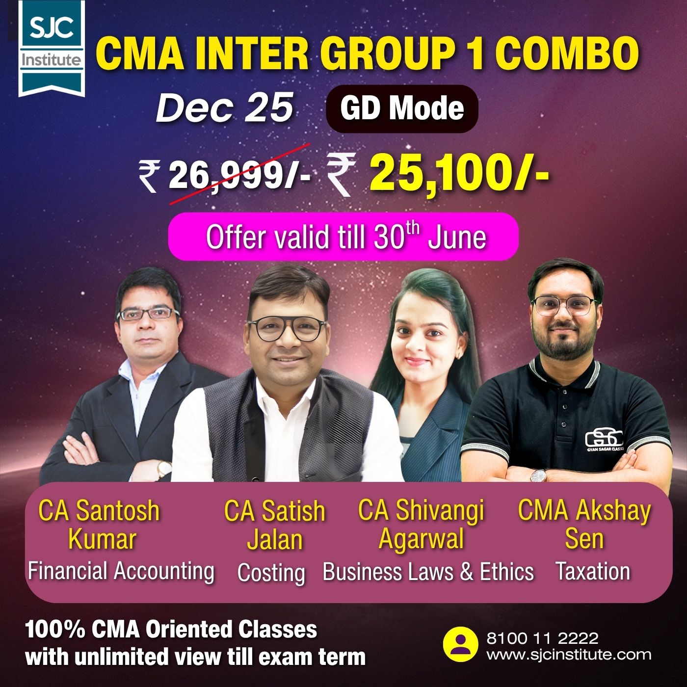 CMA Inter Group 1 All Combo (COST + BLE + TAX + FA) By CA Satish Jalan,CA Shivangi Agarwal,CMA Akshay Sen, CA Santosh Kumar