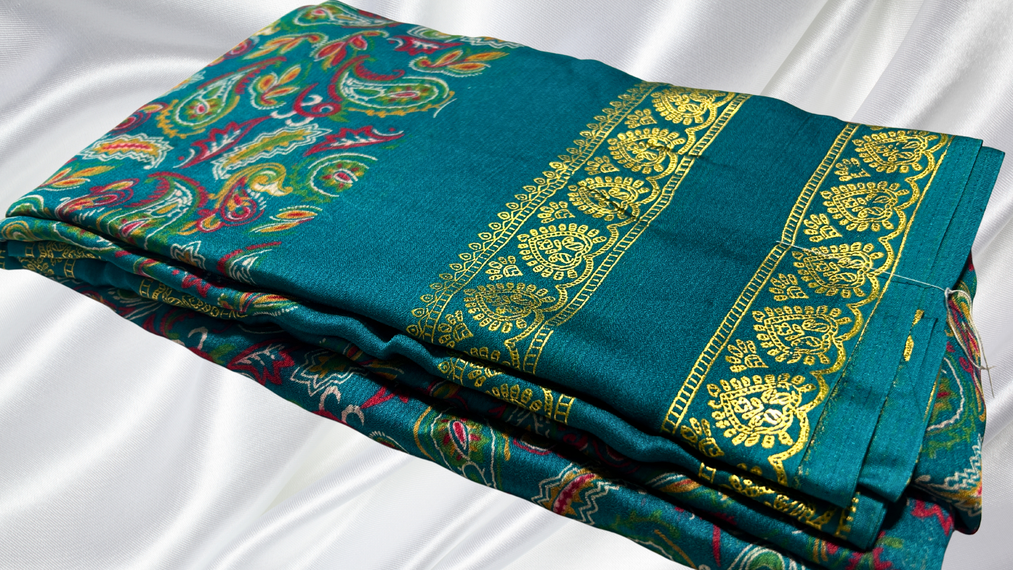 Mango Gold Foil Soft Silk Saree - Blueish Green