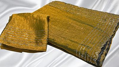 Darbar Space Silk Stone Work Designer Saree - Gold Green