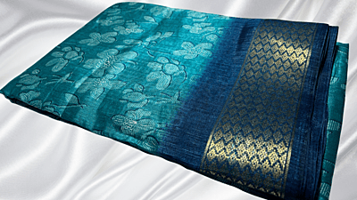 Bhagalpuri Floral Saree - Aqua