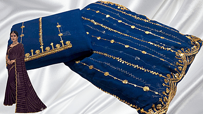 Full Trend Marble Gold Designer Saree - Ramar Blue