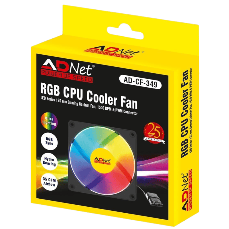 Adnet RGP CPU Cooler AD-CF-349 120 mm 1500 RMP with PWM Connector LED Series Cabinet FAN Adnet RGP CPU Cooler AD-CF-349 120 mm 1500 RMP with PWM Connector LED Series Cabinet FAN
