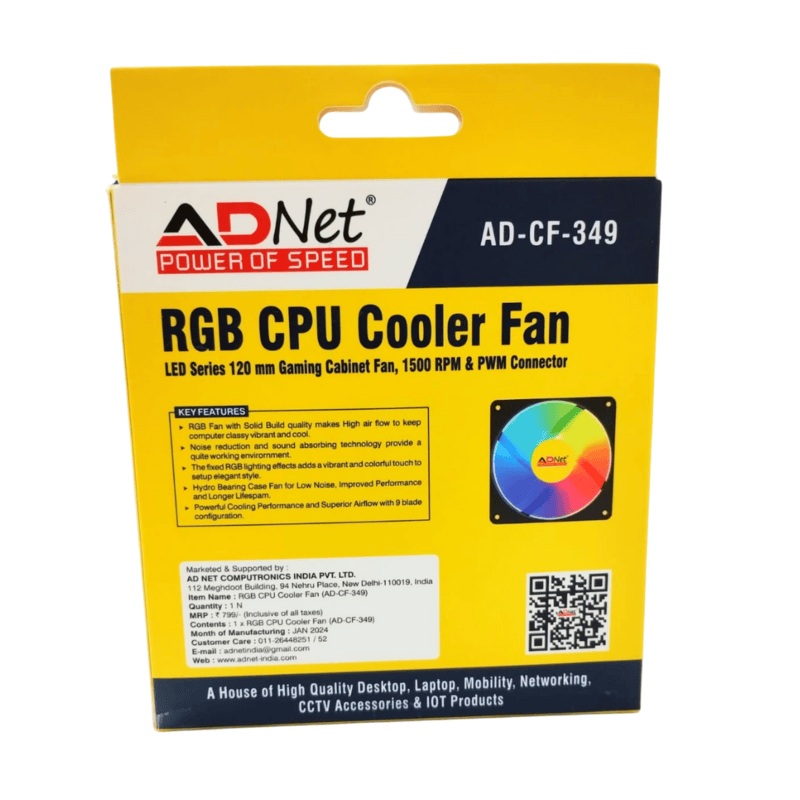 Adnet RGP CPU Cooler AD-CF-349 120 mm 1500 RMP with PWM Connector LED Series Cabinet FAN Adnet RGP CPU Cooler AD-CF-349 120 mm 1500 RMP with PWM Connector LED Series Cabinet FAN