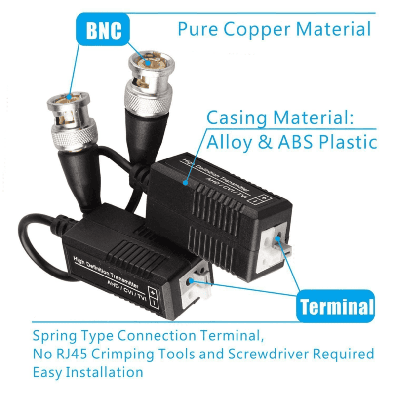 AD-VB-376 CCTV Passive Video Balun Transmitter & Transceiver with Cable for 1080P TVI/CVI/TVI/AHD/960H DVR AD-VB-376 CCTV Passive Video Balun Transmitter & Transceiver with Cable for 1080P TVI/CVI/TVI/AHD/960H DVR