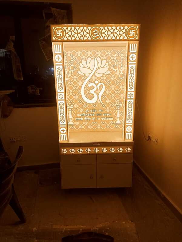 3D Corian Lotus Om Mandir With Pillar and Drawer
