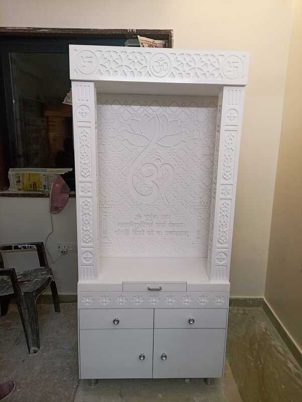3D Corian Lotus Om Mandir With Pillar and Drawer