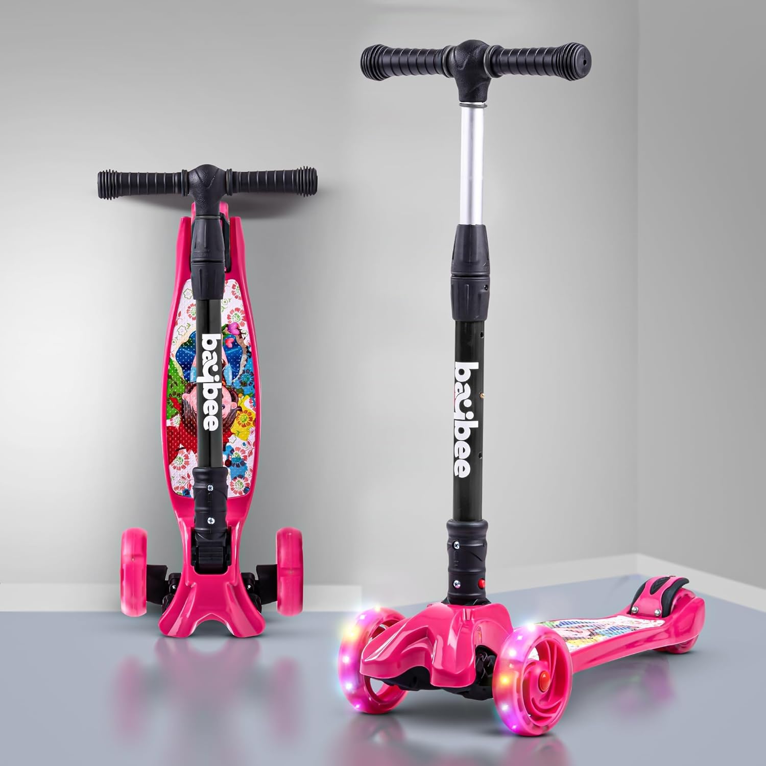 Baybee Flash Scooter for Kids with Foldable & Height Adjustable Handle- Pink