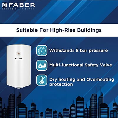 Faber Jazz Elite 35L Vertical Storage Water Geyser Heating Indicator Titanium Glassline Coated Tank 2000W Faber Jazz Elite 35L Vertical Storage Water Geyser Heating Indicator Titanium Glassline Coated Tank 2000W