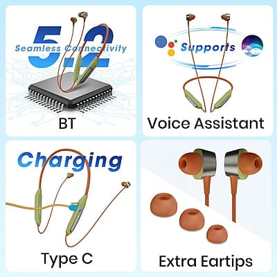 ZEBRONICS Yoga N3 with 46 Hours Backup,Bluetooth V5.2 Wireless Neckband,Enc Calling,Gaming Mode (Upto 50Ms),Voice Assistant,Dual Pairing,Splash Proof&Type C in-ear