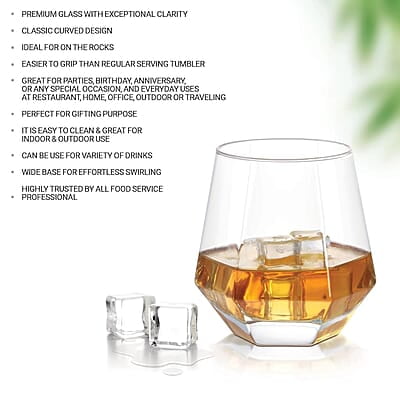 Treo by Milton Hexa On The Rocks Glass Tumbler, 6 Pc Set,300 ml Each,Transparent