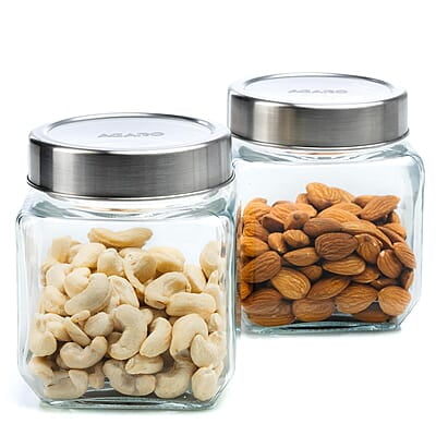 AGARO Elegant Cube Jar 580 ml, Square Shaped, Transparent Lid  Pack of 2.