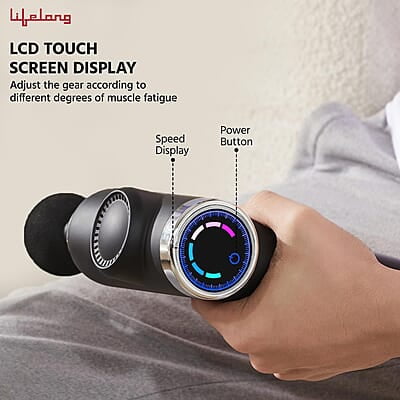 Lifelong Gun Massager for Pain Relief with 8 Massage Heads & LCD Touch Display - Battery Powered - Deep Tissue Massage with 6 Speed