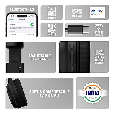 ZEBRONICS New Launch Aeon Wireless Over Ear Headphone with 110H Battery Backup, Supports Bluetooth & Aux, Gaming Mode, Enc, Dual Pairing, Rapid Charging