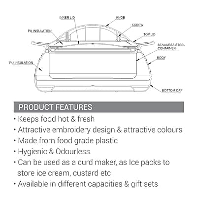 MILTON Adore 1000 Insulated Inner Stainless Steel Casserole, 740 ml, Beige MILTON Adore 1000 Insulated Inner Stainless Steel Casserole, 740 ml, Beige