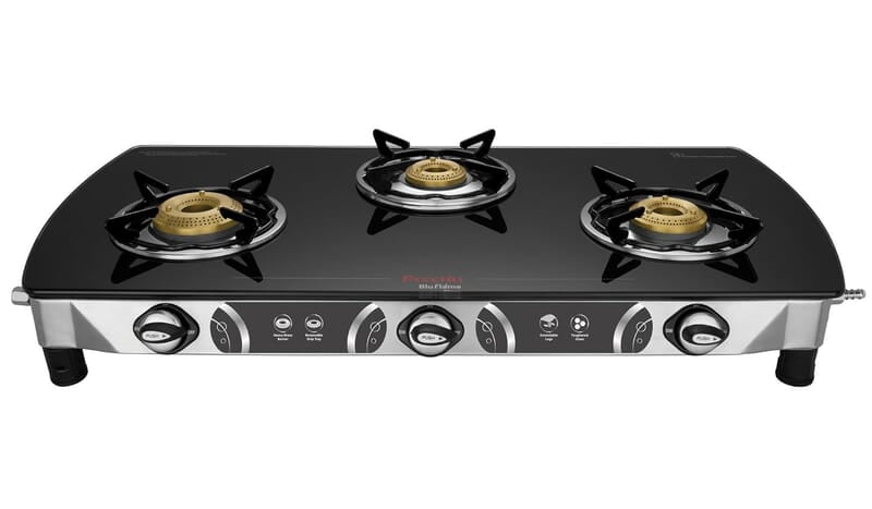 Preethi Blu Flame Blaze Glass top 3 Burner Gas Stove, Manual Ignition