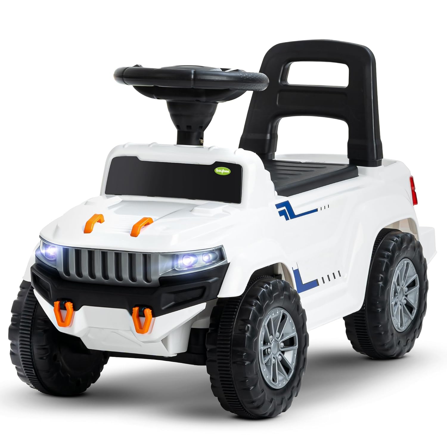 Baybee Push Ride on Baby Jeep for Kids Toys with LED Light & Storage Bin- White