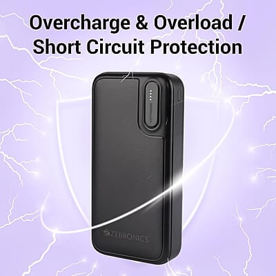 ZEBRONICS MB20000R2 Power Bank, 20000 mAh, 10W Output, Dual USB Output, Type C & Micro USB Input, Built in Protections, LED Indicator