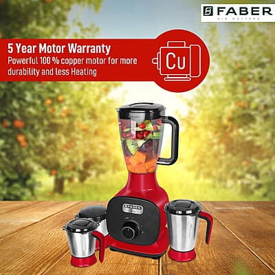 Faber FMG Candy 1000 3J 1000W Mixer Grinder with 3 Jar and 1 Fruit Filter, Mystic Red