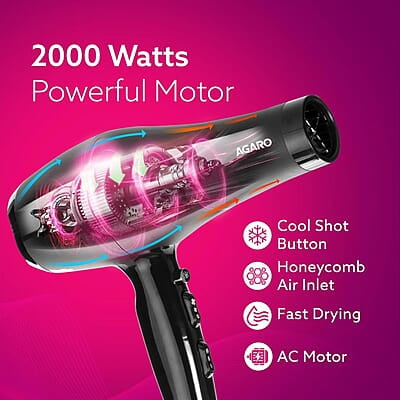 AGARO HD-1120 2000 Watts Professional Hair Dryer 2 Speed 3 Temperature Settings