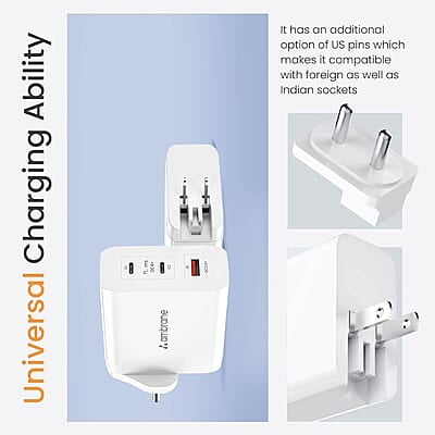 Ambrane 150W GaN Multi-Port Fast Charger Type C USB Compatible with All iPhones, Android Smartphones & Laptops