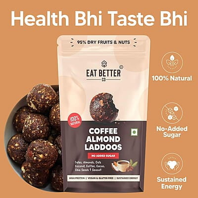 EAT BETTER CO - Coffee & Almond Sugar-Free Laddoos | Energy-Bar Replacement | 95% Dry-Fruits | High Protein & Instant Energy, Pack Of 20 - Healthy Chocolate No Added Sugar, 280 Gram