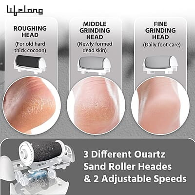Lifelong Callus Remover for Feet Foot Scrubber for Dead Skin, 3 Changeable Roller Heads, Foot Scrubber
