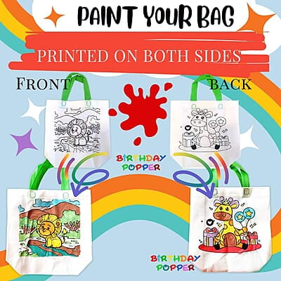 Colouring Bags as Birthday Return Gift or as Goody Bags - Assorted Theme - Set of 12 - (Size: 10inch x 11.5 inch x 4 inches)