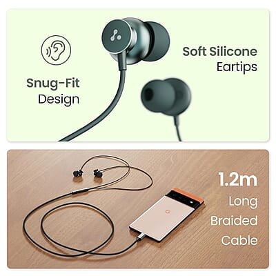 Ambrane Type C Wired in Ear Earphones with in-Line Mic for Clear Calling,1.2M Cable,10Mm Dynamic Drivers for Boostedbass,Control Buttons for iPhone 15,Samsung&Type C Devices Stringz 38C