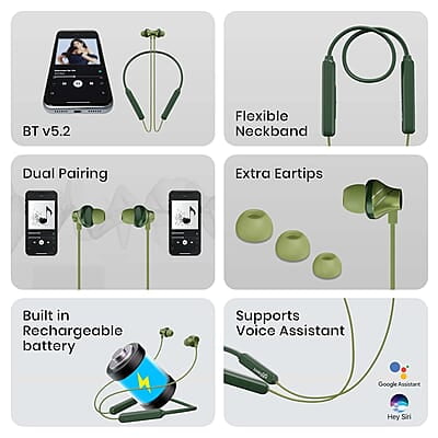 ZEBRONICS Jumbo LITE with 70 Hours Backup, Bluetooth v5.2 Wireless In ear Neckband, Fast Charging, ENC Calling, Gaming Mode (Upto 50ms), Voice Assistant, Dual Pairing, Splash Proof, and Type C