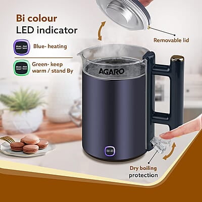 AGARO Regal Electric Kettle With Keep Warm Function, Stainless Steel & Glass Body 1355 Watts, 1.5 liter