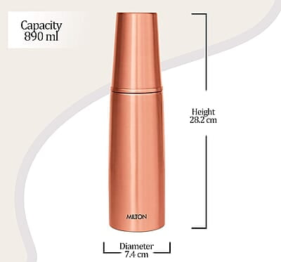 MILTON Copper Combo 1000 Water Bottle with in built glass cap, 890 ml, 1 Piece, Copper