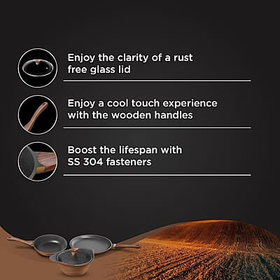 Preethi Artistic Collection Die Cast Non Stick Set, 27 cm Tawa, 24 cm Fry Pan, Kadai 24 cm with Glass Lid Preethi Artistic Collection Die Cast Non Stick Set, 27 cm Tawa, 24 cm Fry Pan, Kadai 24 cm with Glass Lid