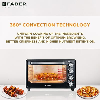 Faber 34 liter (DG) 1600 Watts OTG Bake, Toast, Roast, Grill 6 Functions, Upper & Lower Heating, Rotisserie, 360 Convection Faber 34 liter (DG) 1600 Watts OTG Bake, Toast, Roast, Grill 6 Functions, Upper & Lower Heating, Rotisserie, 360 Convection