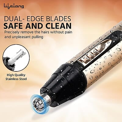 Lifelong Rechargeable Nose and Ear Trimmer; 40 minutes Runtime and Washable For Men, Woman Ear Hair Trimmer