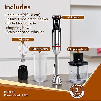 AGARO Royal Hand Blender & Chopper, 1500W Copper Motor, 2 Modes & 20 adjustable Speed, Chopping, Mixing, Puree, Stainless Steel Blades AGARO Royal Hand Blender & Chopper, 1500W Copper Motor, 2 Modes & 20 adjustable Speed, Chopping, Mixing, Puree, Stainless Steel Blades