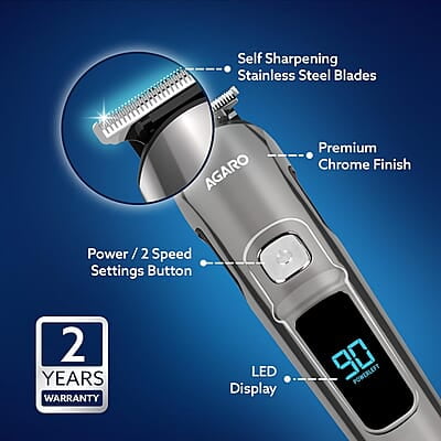 AGARO Cosmo Beard Trimmer For Men 4 Length Setting combs 2 Speed, USB Rechargeable, 90 mins Runtime