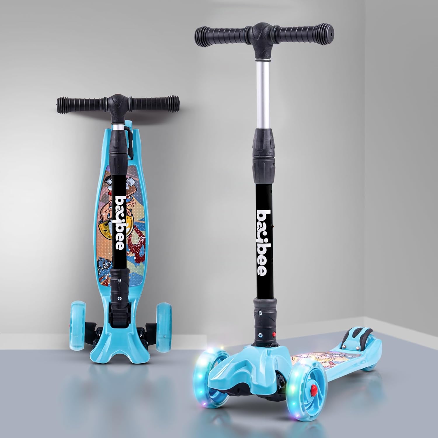 Baybee Flash Scooter for Kids with Foldable & Height Adjustable Handle- Blue