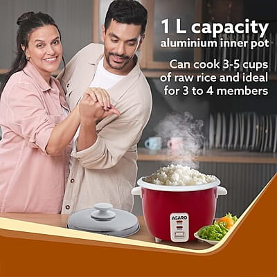 AGARO Elegant Electric Rice Cooker, 1L, 400W, Automatic Boiler, Steamer, Removable Aluminium Pot