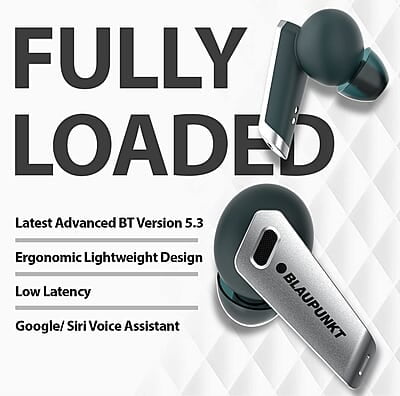 Blaupunkt Newly Launched Btw300 Bass Buds Truly Wireless Bluetooth in Ear Earbuds I Bass Demon Tech I Enc Crispr Tech I 40Hrs Playtime I Turbovolt Charging I Bt Version 5.3 I 80Ms Low Latency