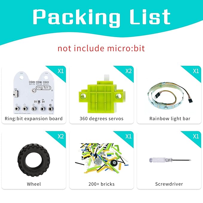 ELECFREAKS microbit Ring:bit 6-in-1 Building Bricks Kit, Programmable STEM Educational Learning Kit with 200+ Building Blocks(Without Micro:bit)
