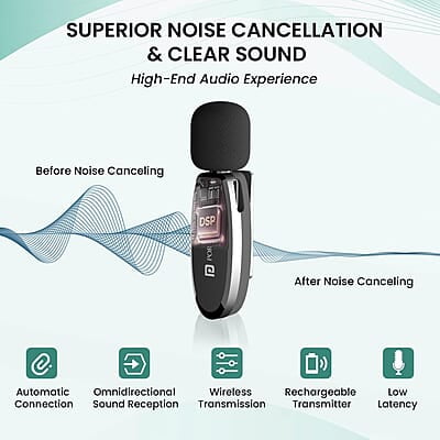 Portronics Dash 7 Omnidirectional Type C Wireless Microphone, Noise Cancellation, Plug & Play, Lapel Wireless Mic for Video Recording