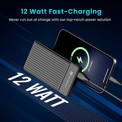 Portronics Luxcell B12 10,000mAh Ultra Slim Power Bank 12W Output USB-A Output Port & Type C Input Port